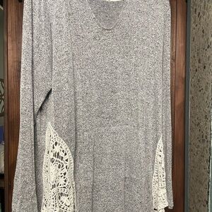 Paper Tee Gray Embellished Tunic with Lace Accents